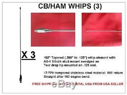 3 LOT Stainless Steel 102 Inch CB/HAM Radio Antenna Whip AS-1 Stud USA SELLER