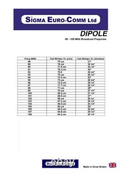 FM BROADCAST DIPOLE ANTENNA AERIAL & FIXINGS 88-108 MHz 500 watt