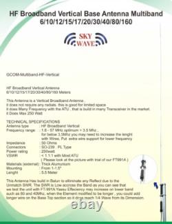 HF VERTICAL ANTENNA 160-6m BROADBAND 2-54Mhz 400W SSB MultiBand MultiMode HAM