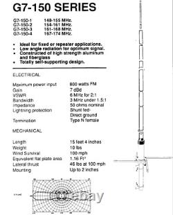 HUSTLER G7-150-2 VHF Base Antenna, Frequency Range 154-161 MHz, 7 dB gain
