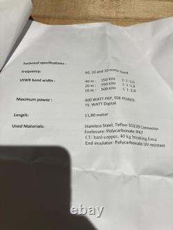 HyEndFed HF antenna 40/20/10m At 400w PEP