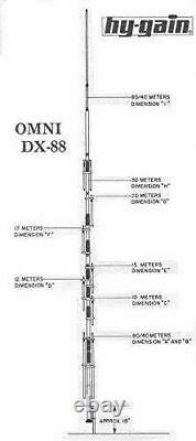 Hy-Gain DX-88 10/12/15/17/20/30/40/80M Ham Radio HF Vertical Antenna Full Tx