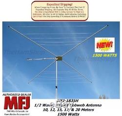 MFJ1835H, 5-Band, 1/2 Wave Cobweb Antenna 20, 17, 15, 12, 10 Meters 1500 Watts