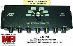 MFJ 1701 6 Position Antenna Switch, 1.8 30 MHz, 2000 Watts PEP, SO-239, NEW