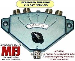 MFJ 1704 4 Position Coax Switch, 2.5 KW With Ground & Lighting Protection NEW