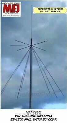 MFJ-1868 VHF Discone Antenna 25-1300 MHZ & 50' Coax, Perfect For Scanners & SDR