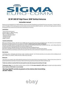 SE-HF-360 XP HIGH POWER 1kW FIBRE GLASS VERTICAL ANTENNA 80 TO 10 METRES