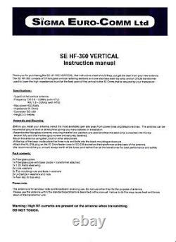 Sigma Euro-comm Se-hf-360 Fibre Glass Vertical Antenna 80 To 6 Metres