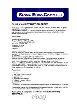 Sigma Eurocom Se-hf-x80 Vertical Radial Free Antenna 80 To 6 Metres Sigma Eurocom Se-hf-x80 Vertical Radial Free Antenna 80 To 6 Metres