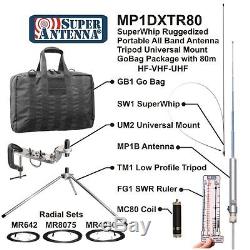 Super Antenna MP1DXTR80 HF SuperWhip Tripod All Band 80m MP1 Antenna with Clamp